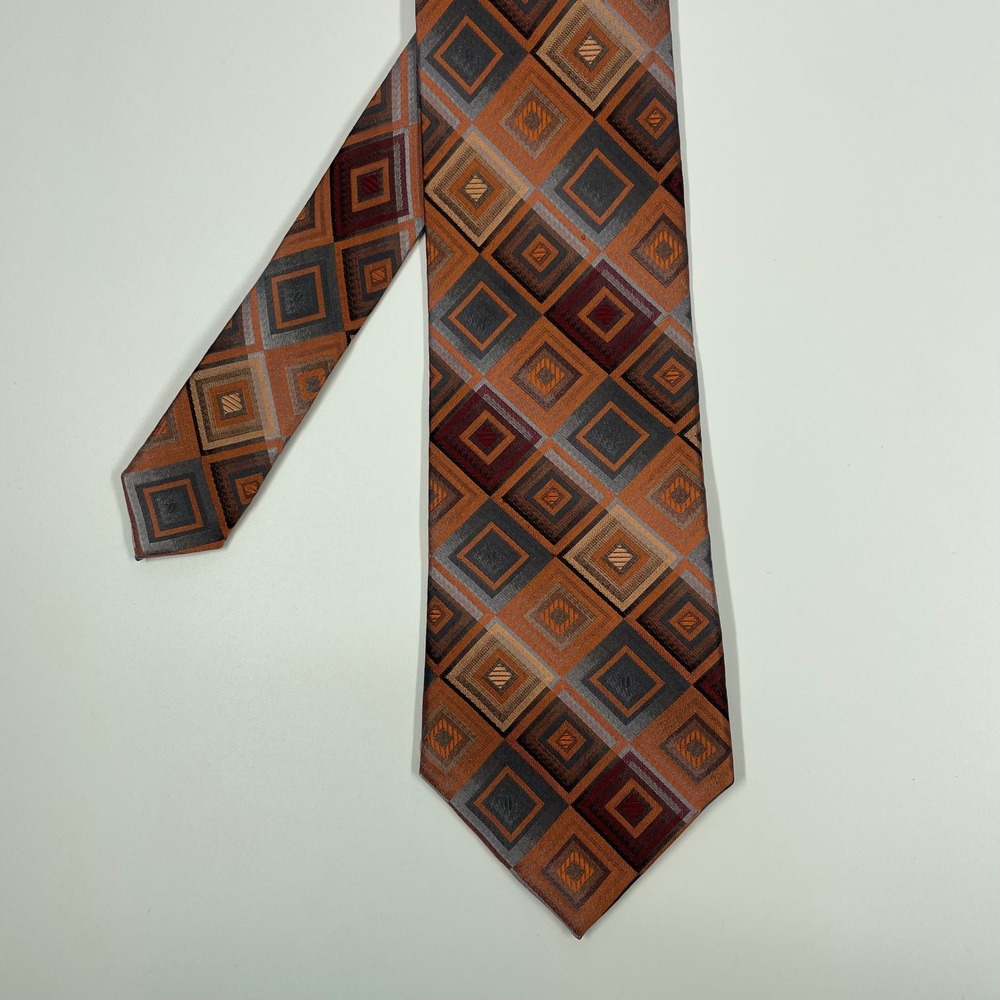 Unbranded Orange Geometric Silk Necktie Square Pattern Mens OS
